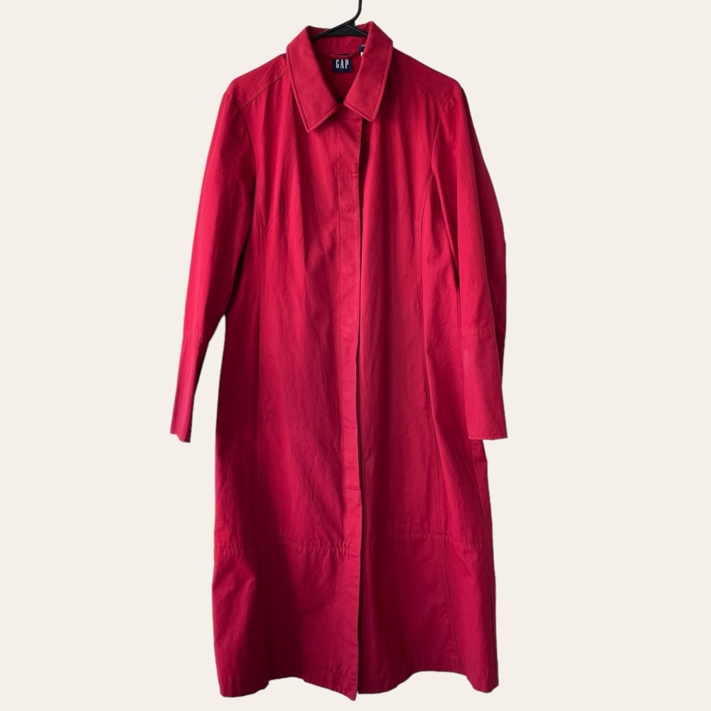 Vintage Gap Y2K Red Cotton All Weather Long Trench Coat Size Large